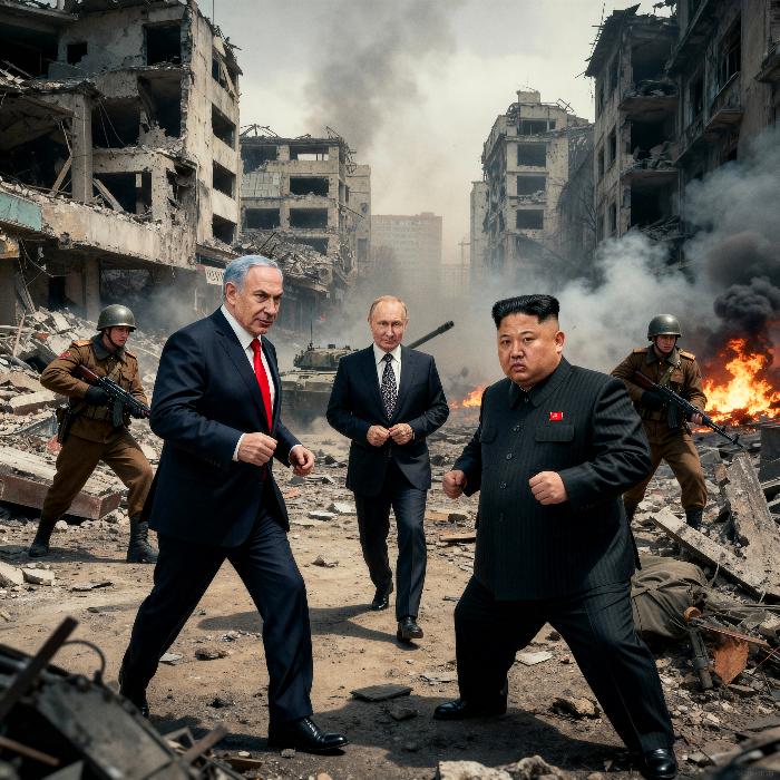 Benjamín Netanyahu, Vladímir Putin y Kim Jong-un
